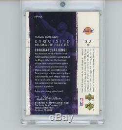 03/04 Magic Johnson Upper Deck Exquisite Number Pieces Auto 7/32 Game Used Patch