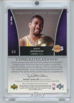 04/05 Magic Johnson Upper Deck Exquisite Limited Logo Auto 12/50 Game Used Patch