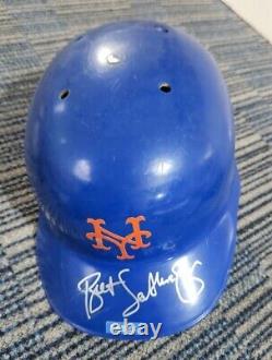 1992 BRET SABERHAGEN Game Used Worn SIGNED NY METS 7-3/8 ABC Batting Helmet JSA