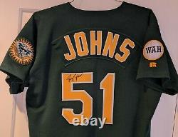 1995 Doug Johns game used/worn Oakland Athletics green signed jersey- WAH Patch