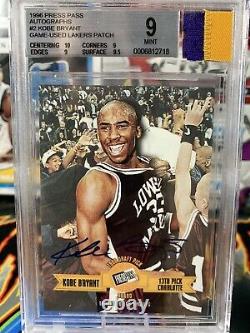 1996 Press Pass Kobe Bryant RC Rookie Auto BGS 9/10 Game Used Jersey Patch GGUM