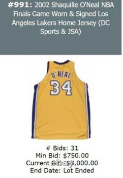 2001-02 Shaquille O'neal Nba Finals Game Worn/used & Signed Lakers Jersey (loa)