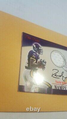 2001 Fleer Genuine Names of the Game Randy Moss Jersey Swatch Auto 5/50 signed