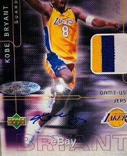 2001 UD C-Card Kobe Bryant Signed TRI COLOR Game-Used Jersey 11/100 UDA with Pouch