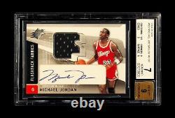 2004-05 Michael Jordan UD SPx Flashback Fabrics Game Used SP Patch Auto BGS 7