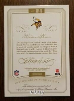 2015 Panini Flawless Adrian Peterson on card auto, game used, 3 color patch 8/15