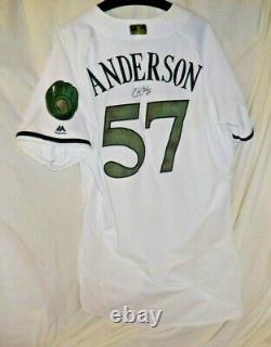 2017 Milwaukee Brewers CHASE ANDERSON Game Used Memorial Day Signed Jersey MLB