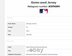 2017 Milwaukee Brewers DOMINGO SANTANA Game Used Worn Signed Jersey MLB COA