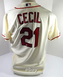 2017 St. Louis Cardinals Brett Cecil #21 Game Used Signed Cream Jersey 48 73