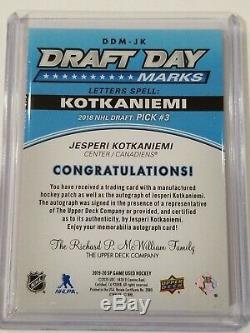 2019-20 UD SP Game Used Jesperi Kotkaniemi 6/35 Autographed Draft Day Marks