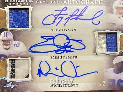 2020 Leaf In The Game Used Auto Troy Aikman Emmitt Smith Michael Irvin 1/2