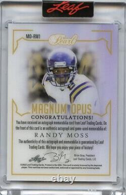 2022 Leaf Pearl Randy Moss 1/1 Game Used NFL Shield Patch Auto Vikings