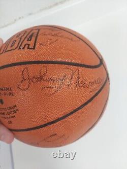 87-88 New York Knicks Team Signed Game Used Basketball Patrick Ewing PSA LOA