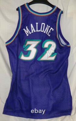 96-97 Utah Jazz KARL MALONE Game Used Worn Issued NBA Basketball Jersey Signed