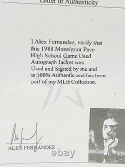 Alex Fernandez 1988 Monsignor Pace High School Auto Signed Game Used Jacket LOA