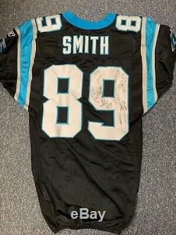 Carolina Panthers Steve Smith Captain Patch Game Used Worn Jersey COA Signed