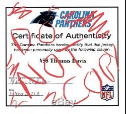 Carolina Panthers Thomas Davis Game Used Worn Jersey COA Signed Captain Patch TD
