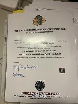 Chicago Blackhawks Game Used Signed Goalie gear Collin Delia Rockford Icehogs