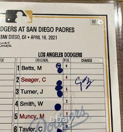 Corey Seager Signed Game Used Career Home Run #90 Lineup Card JSA Coa + MLB Holo