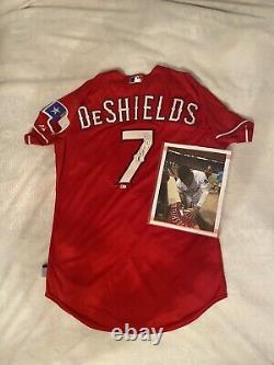 Delino Deshields Jr. Autographed/Signed Game Used MLB Jersey. Texas Rangers COA