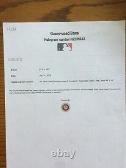 FRANCISCO LINDOR MLB DEBUT 1st HIT GAME USED 3rd BASE Autographed JSA CERTIFIED