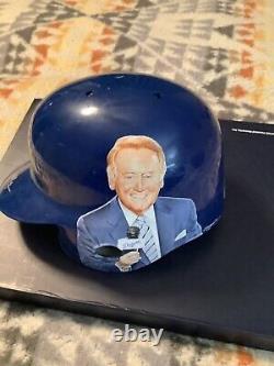 Game Used, LA Dodgers Helmet- Signed Vin Scully, hand painted