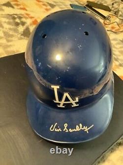 Game Used, LA Dodgers Helmet- Signed Vin Scully, hand painted