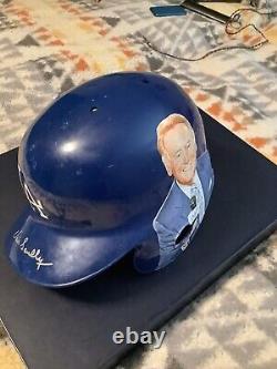 Game Used, LA Dodgers Helmet- Signed Vin Scully, hand painted