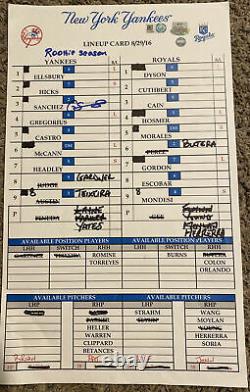 Gary Sanchez Signed Game Used NY Yankees Lineup Card 8/29/16 Steiner / MLB