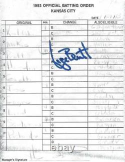 George Brett KC Royals Game Used FINAL Game Lineup Card Signed withJSA COA