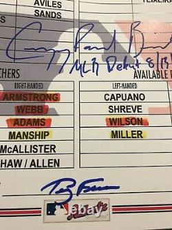 Greg Bird Signed Game Used NY Yankees at Cleve Indians Lineup Card MLB Debut