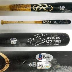 JUSTIN TURNER 2017 Game Used Signed Bat with 3x Inscriptions MLB Beckett COA 1/1