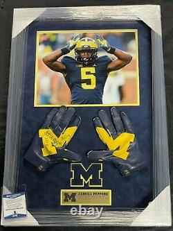 Jabrill Peppers Signed Michigan Nike Air Jordan Framed Game Used Gloves Bas Coa