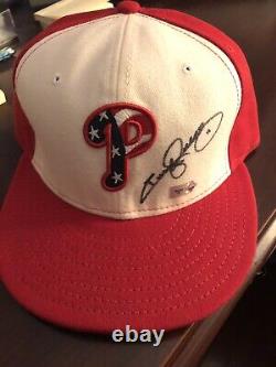 Jimmy Rollins 2011 Game Used Signed Stars Stripes Cap Phillies 4th July