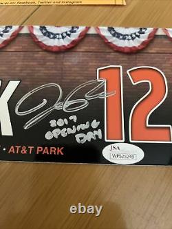 Joe Panik Signed Game Used 2017 Opening Day Locker Tag Inscribed MLB & JSA COA