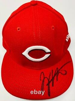 Joey Votto Signed Game Used Reds Cap Hat Auto Beckett BAS Witnessed WN26308