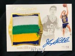 John Stockton 2015-16 Panini Flawless Huge 4 Color Game Jersey Patch Auto #13/20