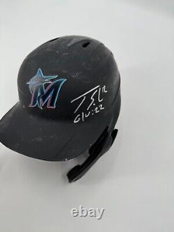 Jorge Soler Miami Marlins Signed Game Used Batting Helmet Mlb Hologram Coa Insc