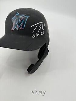 Jorge Soler Miami Marlins Signed Game Used Batting Helmet Mlb Hologram Coa Insc