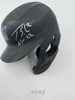 Jorge Soler Miami Marlins Signed Game Used Batting Helmet Mlb Hologram Coa Insc