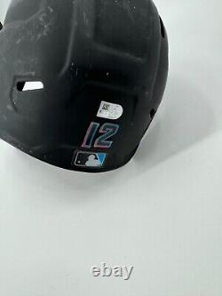 Jorge Soler Miami Marlins Signed Game Used Batting Helmet Mlb Hologram Coa Insc