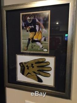 Josh Adams Signed Game Used Notre Dame Football Glove Photo Framed Matte JSA
