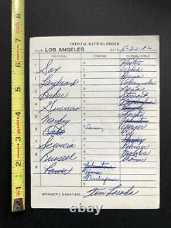 Los Angeles Dodgers Game Used Batting Order Lineup Card 1982 Signed By Lasorda