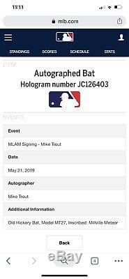 MIKE TROUT 18 G/U Game Used Signed Bat Millville Meteor MLB Authenticated 1/1