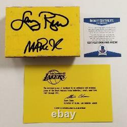 Magic Johnson Larry Bird signed 4x6 Lakers Game Used Floor board (A) BAS COA