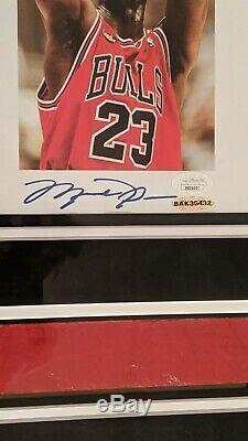 Michael Jordan Signed 8x10 Photo UDA JSA Framed With Game Used Floor