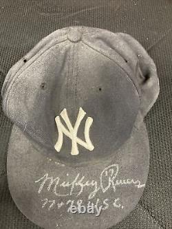Mickey Rivers signed and inscribed game used Yankees cap