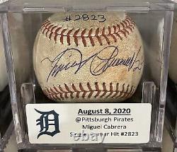 Miguel Cabrera Autographed Game Used Baseball Career hit #2823, MLB Auth, JSA
