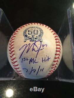 Mike Trout Game Used Baseball Signed Inscribed Mikes 1st Hit Game 7/9/11 MLB