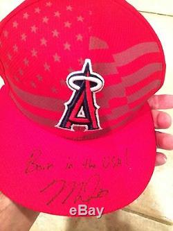 Mike Trout Game Used Cap Signed Inscribed Born In The USA Worn July 4th-1/1 Nj